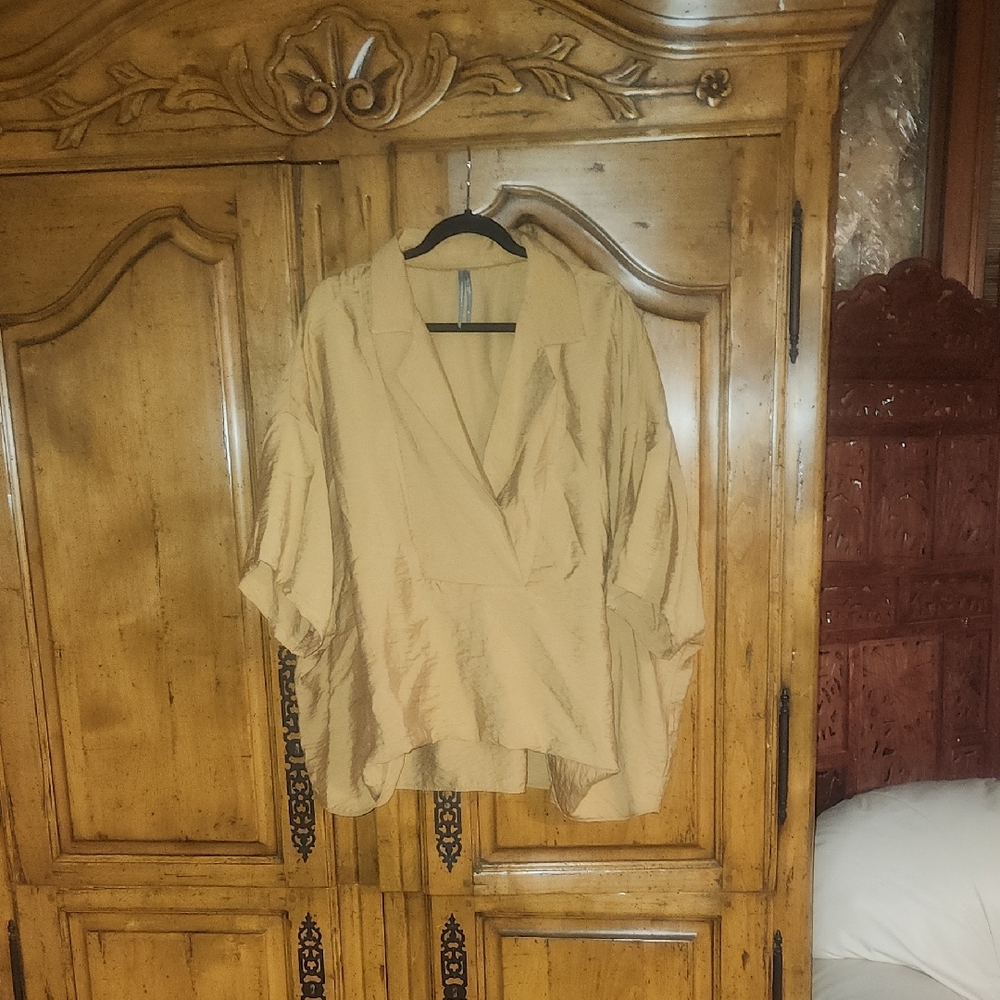 Anthropologie Short Sleeve Wide Placket Top Brown 2x Nwot
